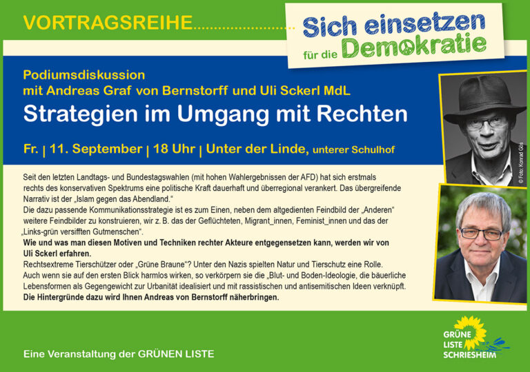 Sich einsetzen für die Demokratie – Veranstaltung in Schriesheim am 11.09.2020